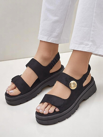 Ženski sandali Royalfashion Anthea Nero – črn semiš, platforma 5 cm