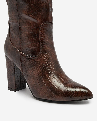 Royalfashion Tmavohnedé dámske čižmy s potlačou Telibitta