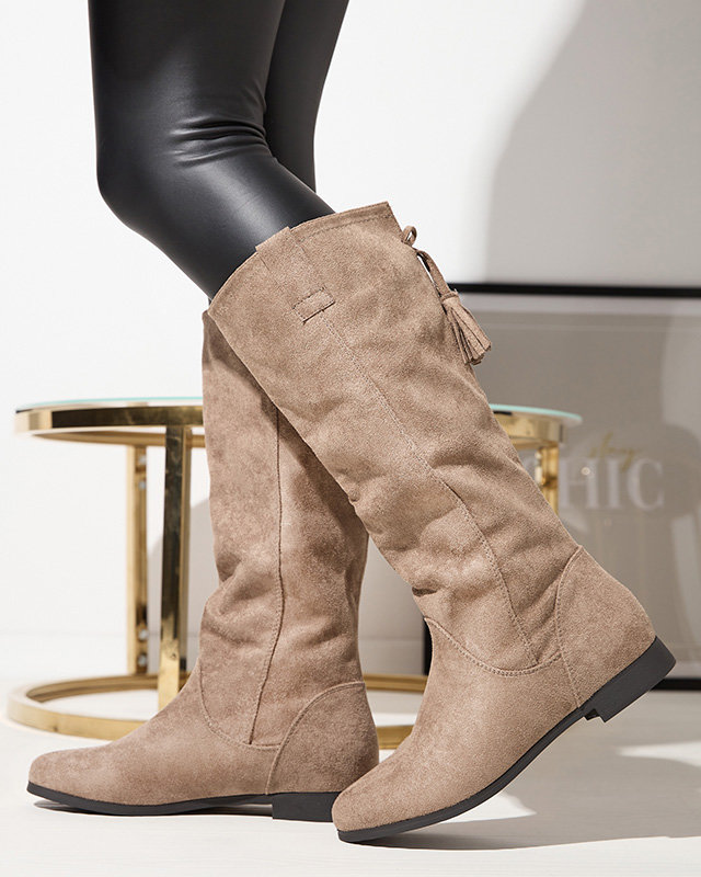 OUTLET Dámske čižmy z eko-semišu v svetlohnedej farbe Ifanell- Obuv