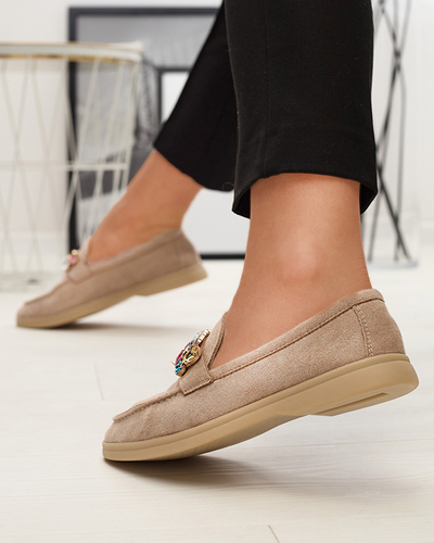 Svetlohnedé dámske mokasíny z eko semišu s ozdobnými kryštálmi Nellens- Obuv