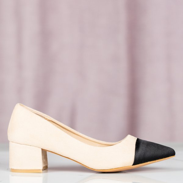 Béžové lodičky na nízkom stĺpiku Massikina - Obuv