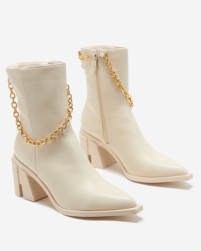 OUTLET Krémové čižmy na podpätku s retiazkou Somlid- Obuv