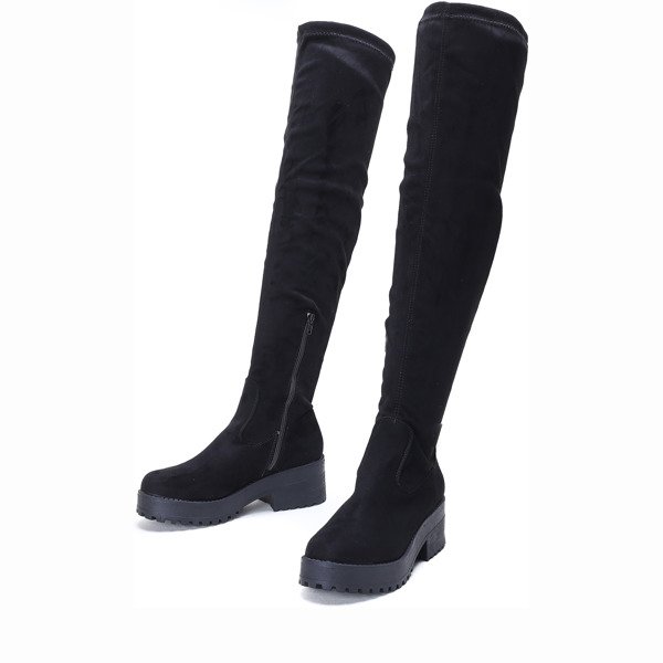 Czarne, długie kozaki na słupku 6 cm - Obuwie