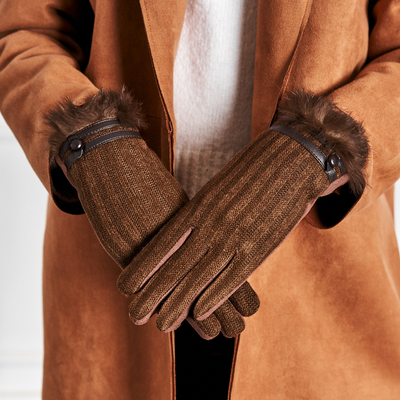 Tmavohnedé dámske rukavice s kožušinou - Príslušenstvo