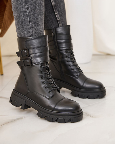 Royalfashion Dámske bagger čižmy z ekokože v čiernej farbe Faserti