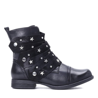 Czarne workery ze skóry eko Stars- Obuwie