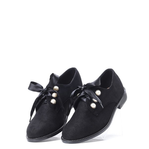 Czarne półbuty z perełkami Perle- Obuwie