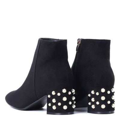 Czarne botki na słupku z perełkami Eyma- Obuwie