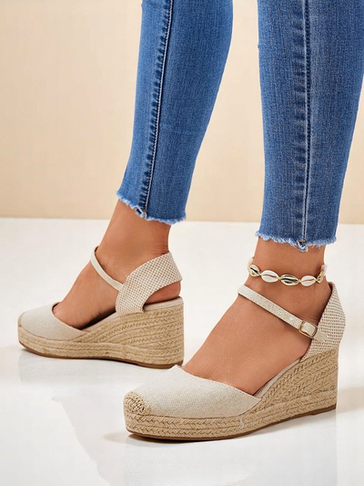 Ženski sandali s polno peto Callista Royalfashion bež eko usnje