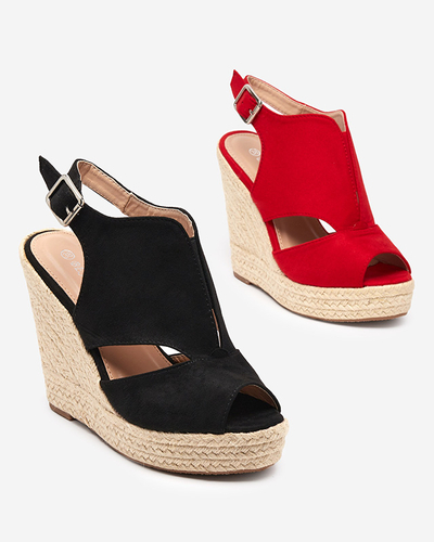 Červené eko semišové dámske klinové sandále Devof - Footwear