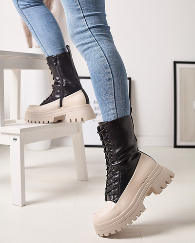 Čierno-béžové dámske vysoké čižmy Susker - Obuv