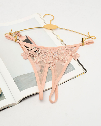 Royalfashion Čipkované dámske tangá v béžovej farbe