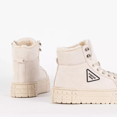 OUTLET Béžové dámske čižmy na šnurovanie na platforme Tessi - Obuv