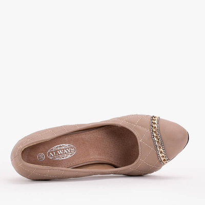 Béžové dámske prešívané lodičky na ihličke so zdobeným Rilas - Topánky