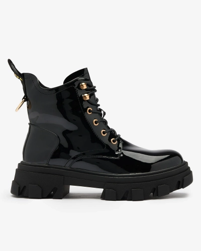 Royalfashion Čierne lakované dámske zateplené čižmy Setogia