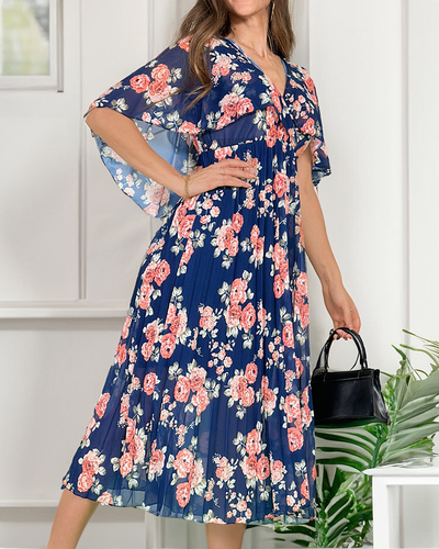 Royalfashion Dámske plisované kvetinové midi šaty