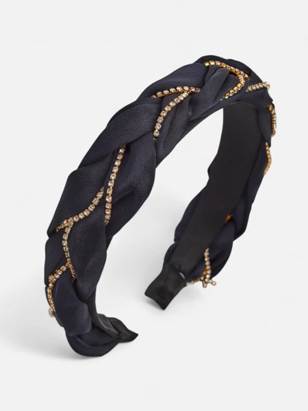 Royalfashion Naglavni trak za lase s pletenico v obliki kite, okrašen s cirkoni