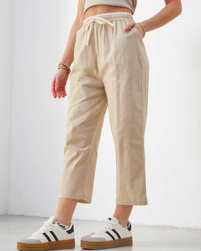 Royalfashion Bavlnené široké dámske nohavice s viazaním