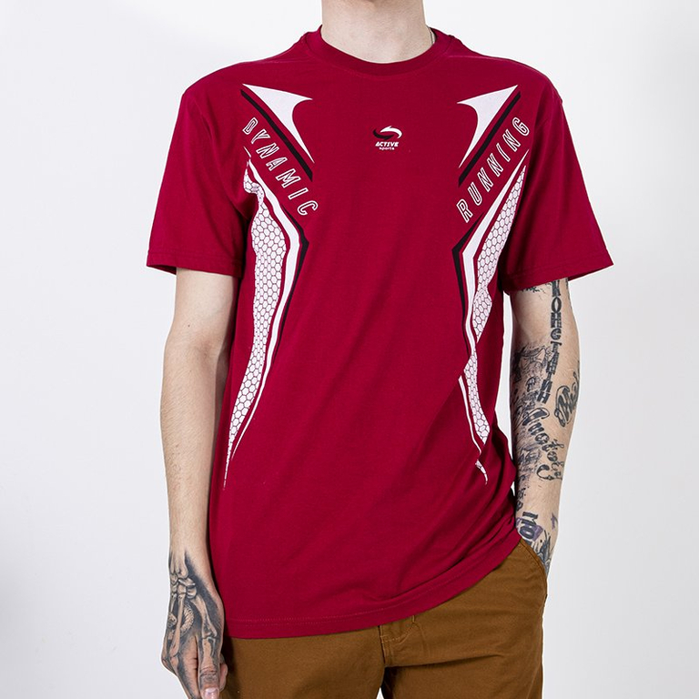 Pánske červené bavlnené tričko s potlačou - Oblečenie