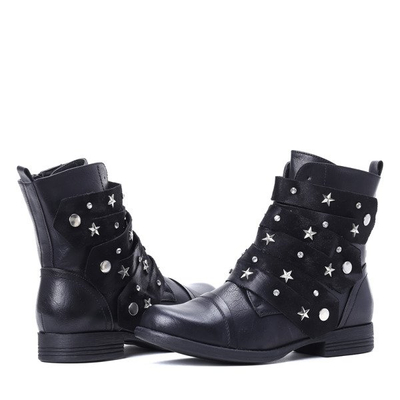 Czarne workery ze skóry eko Stars- Obuwie