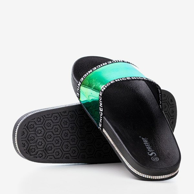 Čierne papuče s holografickým žltým pruhom Rinata - Obuv