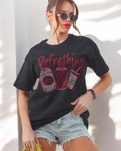 Royalfashion Dámske bavlnené tričko s potlačou z kamienkov