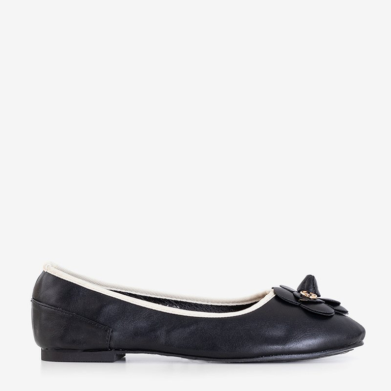 OUTLET Čierne dámske baleríny s kvetinou Fireni - Obuv