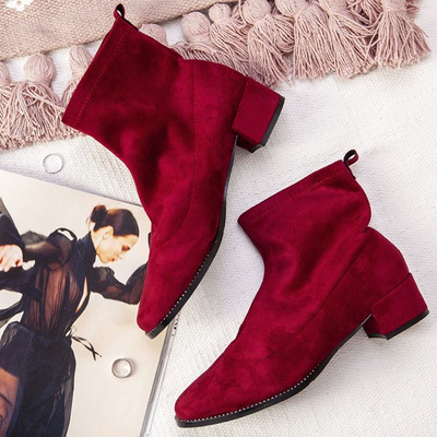 Bordowe botki na płaskim obcasie Tanith - Obuwie