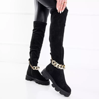 OUTLET Dámske čierne ekologické semišové čižmy na platforme Engli - Obuv