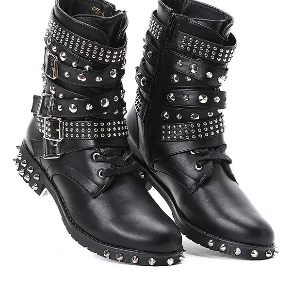 Czarne workery z ćwiekami Alex - Obuwie