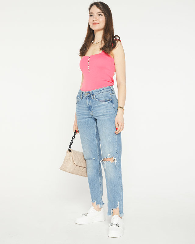 Dámsky ružový top s kubickými zirkónmi a'la gombíky- Oblečenie