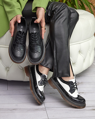 Dámske čierno-biele lakované šnurovacie topánky Vyvana- Obuv