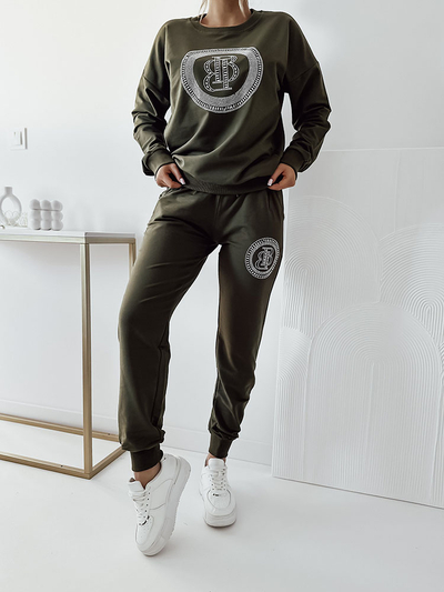 Royalfashion Tmavozelená dámska mikinová súprava so zirkónmi
