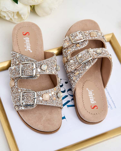 Royalfashion Dámske žabky s prackami a zirkónmi Monnas