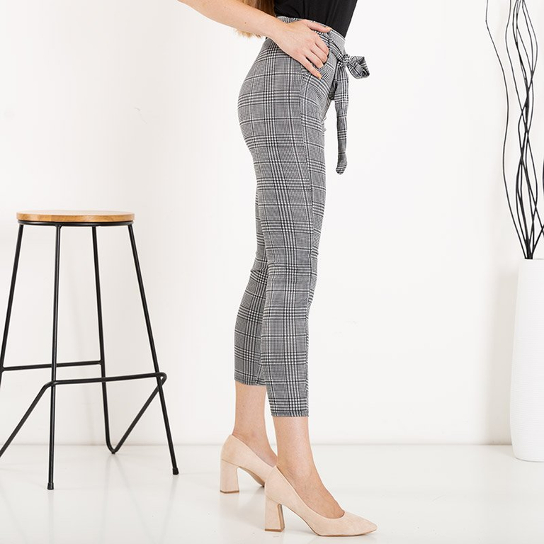 Čiernobiele dámske houndstooth treggings s opaskom - Nohavice