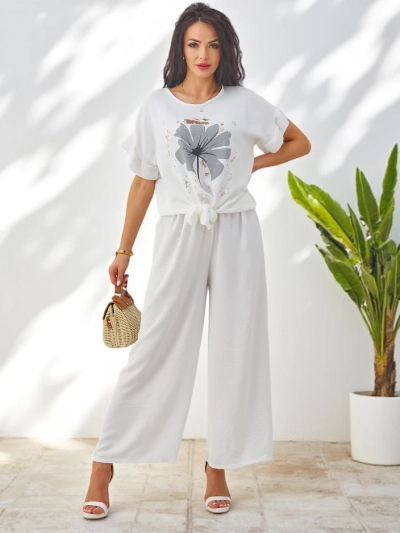 Royalfashion Dámsky casual set s blúzkou s krátkymi rukávmi a širokými nohavicami