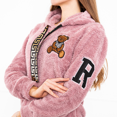 Dámska mikina na zips s kapucňou Fialový Teddy s nášivkami medvedíka - oblečenie