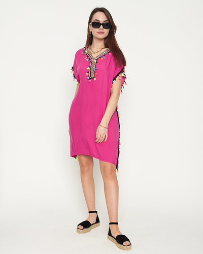 Dámska ružová letná plážová tunika so strapcami - Oblečenie