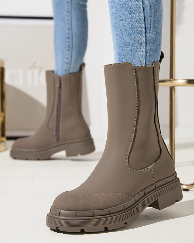 OUTLET Dámske zateplené vysoké čižmy v khaki farbe Jori - Obuv