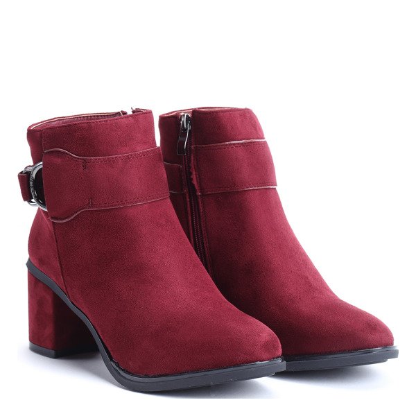 Bordowe botki na słupku Isabelle - Obuwie