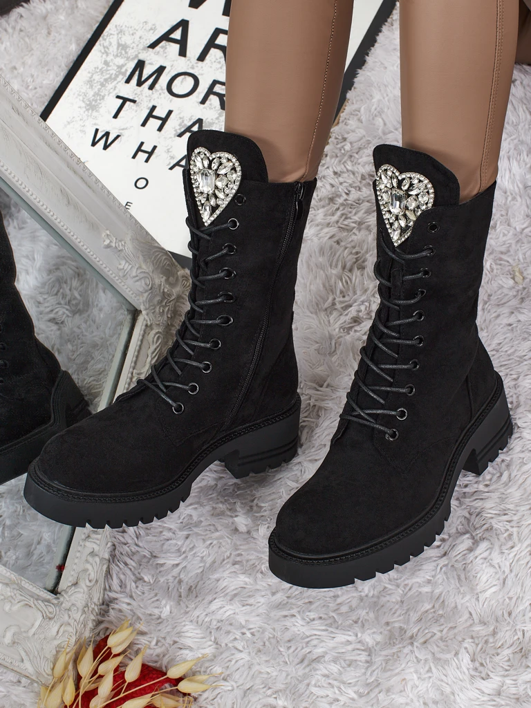 Ženski Gležnarji Luna Črni Usnjeni Elegantni za Jesen