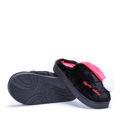 Czarne kapcie z pomponikiem Santa- Obuwie