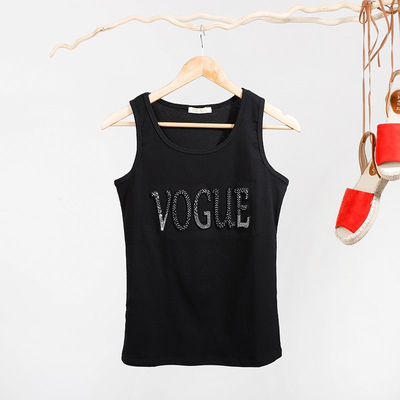 Čierne dámske tielko s nápisom zirkón - Oblečenie