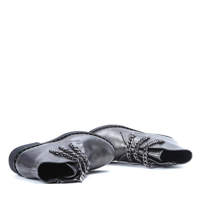 Grafitowe botki z łańcuszkami Aria- Obuwie