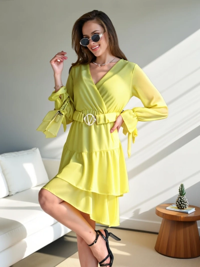 Royalfashion Dámske mini šaty s volánmi a zavinovacím výstrihom