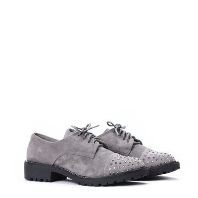 Szare półbuty z cyrkoniami Ashley- Obuwie