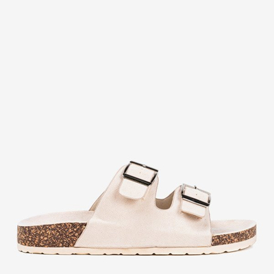 Béžové dámské žabky s přezkami Selemaia - Obuv 1