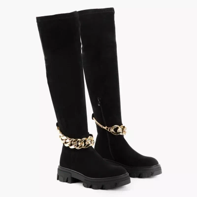 OUTLET Dámske čierne ekologické semišové čižmy na platforme Engli - Obuv