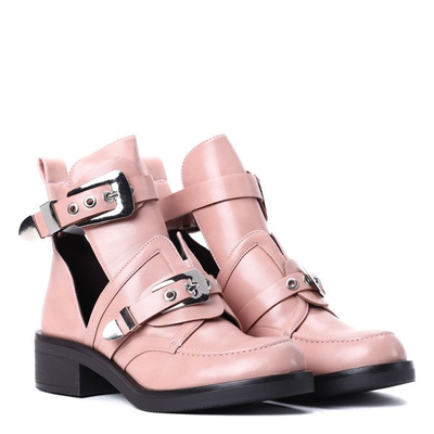 Różowe workery z wycięciami Rickie- Obuwie