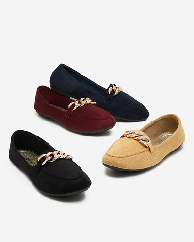 Čierne dámske eko semišové mokasíny s retiazkou Osylia - Topánky